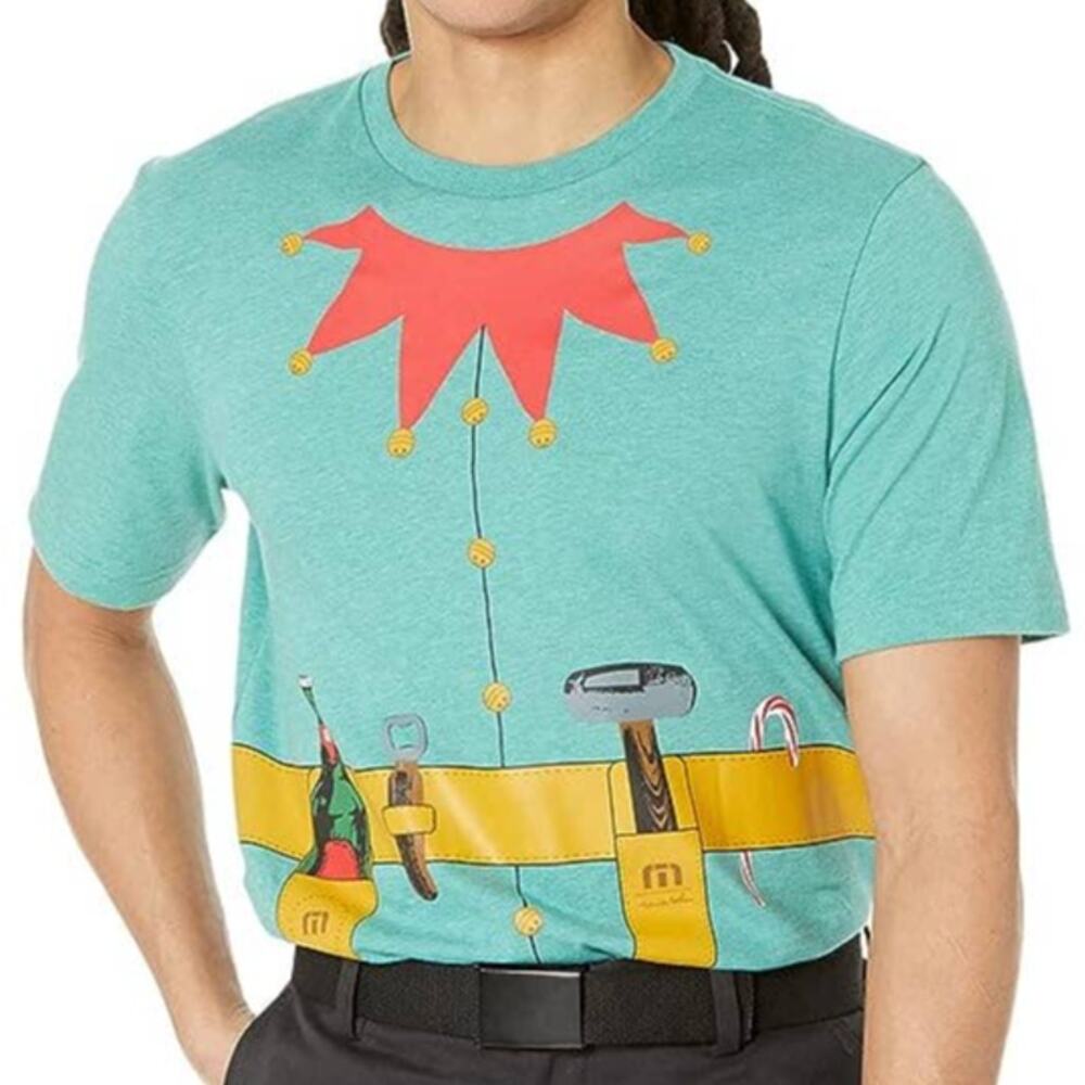 Travis Mathew NWT Men's Falalalala Heather Green Christmas Shirt Size XL Novelty